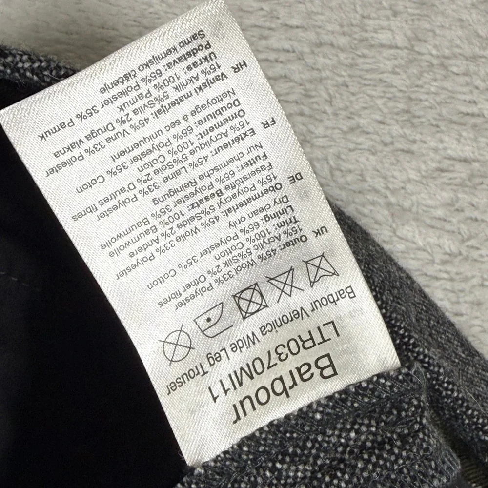 Barbour Veronica Wide Leg Trouser Gray Wool Blend Tweed Pants LTR0370MI11 Size 6